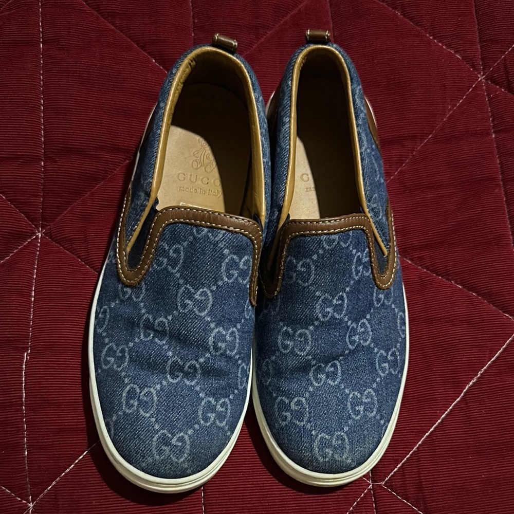 Gucci Blue Denim Slip-On Shoes
